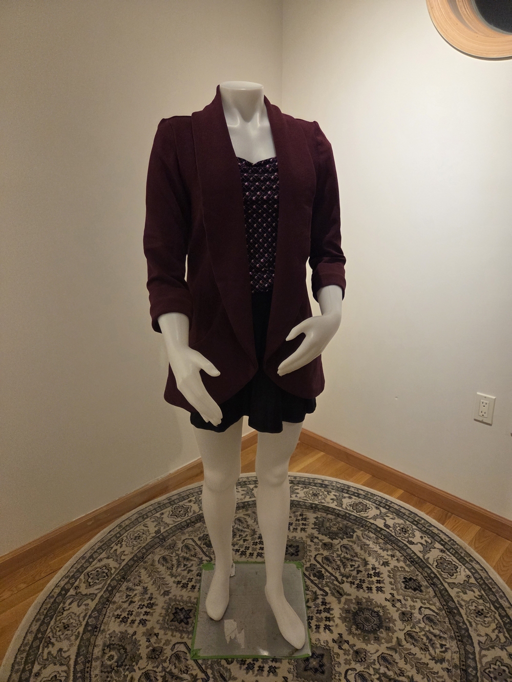 French Mauve Womens Aubergine Open-Front Blazer with slight Shawl Collar